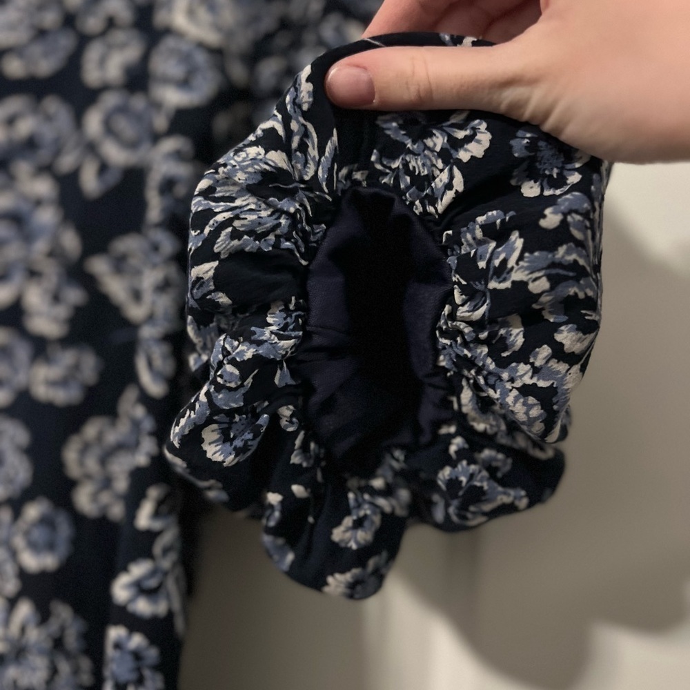 Available by Angela Fashion Womens Blue Floral Top With Billowing Sleeves - Picture 3 of 7